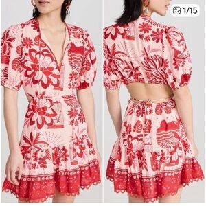 FARM Rio Red and Cream Floral Minidress